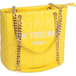Women's Yellow-Quilted PU Leather Sophisticated Elegant Retro Style Tote Bag